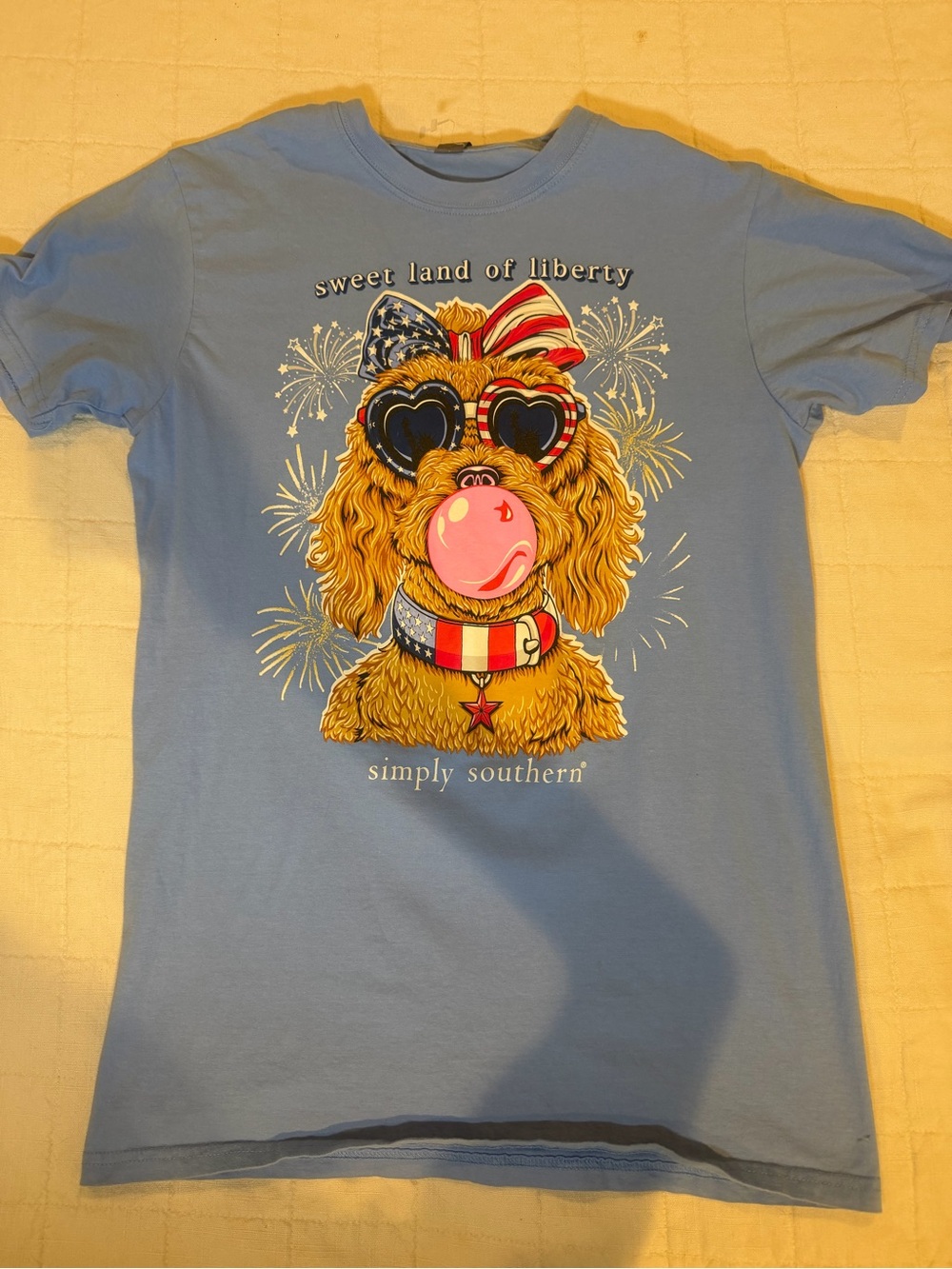 Simply Southern Women's Blue 'Sweet Land of Liberty' Dog Graphic Tee